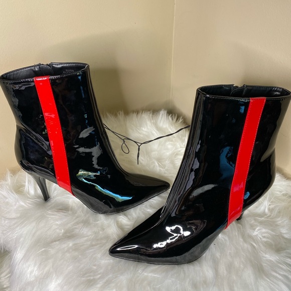 Black And Red Stripe Patent Ankle Boot 